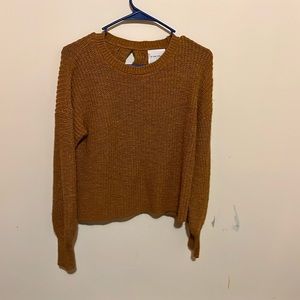 Brown cris cross back sweater, soft not itchy, good condition.